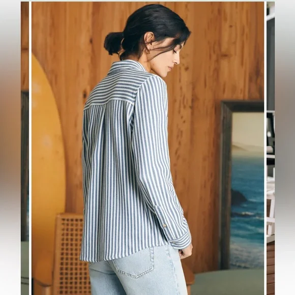 Faherty Legend Sweater Shirt in Navy Blazer Stripe - Picture 7 of 13